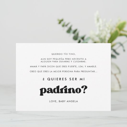 Stijlvolle Quieres ser mi padrino Godfather kaart (Staand voorkant)