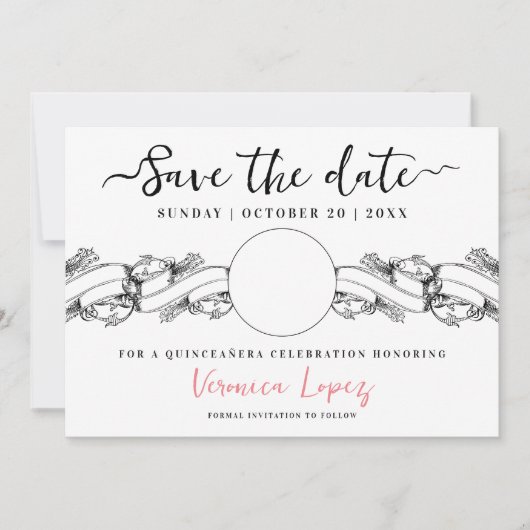 Stijlvolle  Quinceañera foto Opslaan van de datum Kaart (Voorkant)