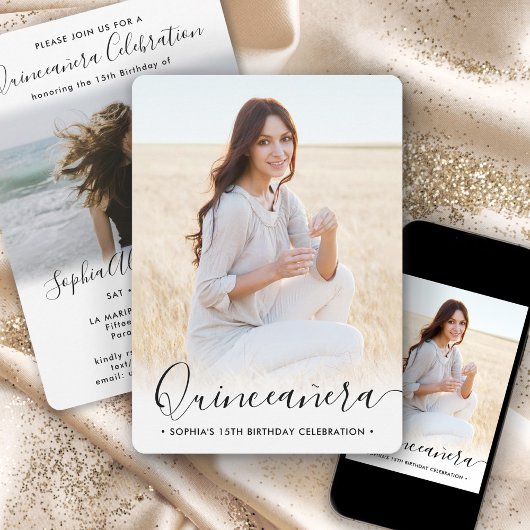 Stijlvolle Quinceañera Script 2 Foto 15e verjaarda Kaart