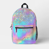 Stijlvolle Rainbow Holographic Glitter Girly Monog Bedrukte Rugzak (Voorkant)