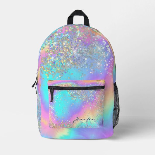 Stijlvolle Rainbow Holographic Glitter Girly Monog Bedrukte Rugzak (Voorkant)