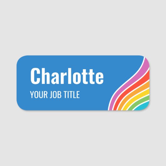 Stijlvolle Rainbow Wave Personeel ID Blauw Naamplaatje (Voorkant)