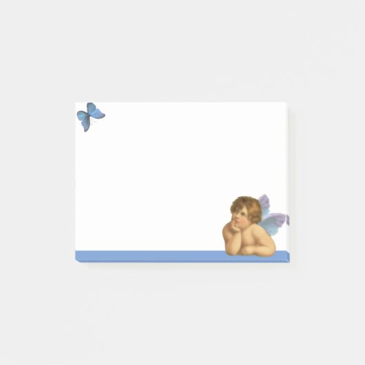 Stijlvolle Raphael Cherub & Blue Butterfly op wit Post-it® Notes (Voorkant)