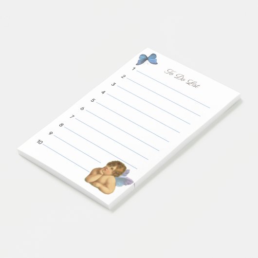 Stijlvolle Raphael Cherub & Blue Butterfly op wit Post-it® Notes (Schuin)