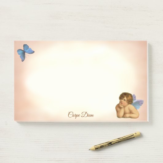 Stijlvolle Raphael Cherub & Blue Butterfly Post-it® Notes (Op bureau)