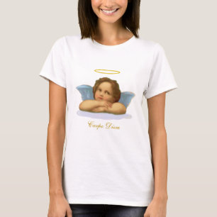 Stijlvolle Raphael Cherub & Carpe Diem Calligrafie T-shirt