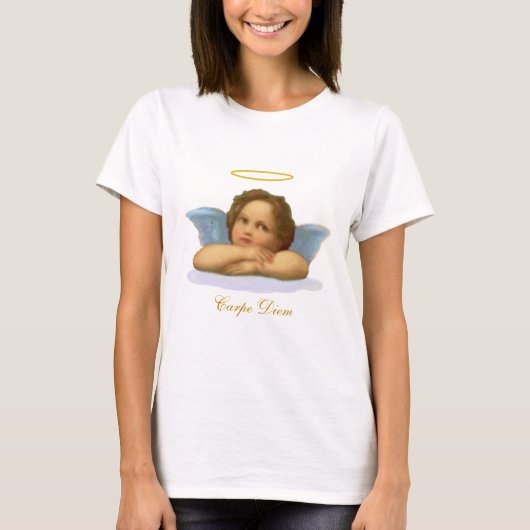 Stijlvolle Raphael Cherub & Carpe Diem Calligrafie T-shirt (Voorkant)