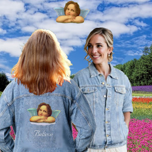 Stijlvolle Raphael Cherub en kalligrafie Denim Jacket
