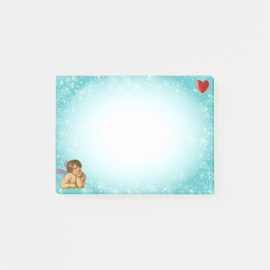 Stijlvolle Raphael Cherub & Heart op Light Blue Post-it® Notes (Voorkant)
