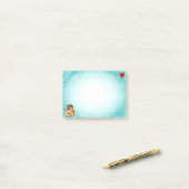 Stijlvolle Raphael Cherub & Heart op Light Blue Post-it® Notes (Op bureau)