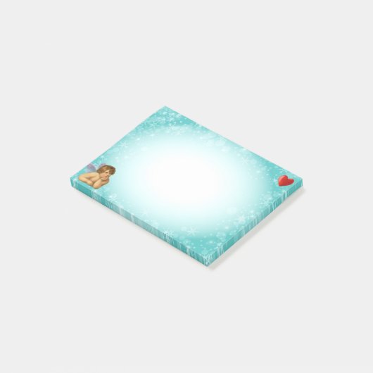 Stijlvolle Raphael Cherub & Heart op Light Blue Post-it® Notes (Schuin)