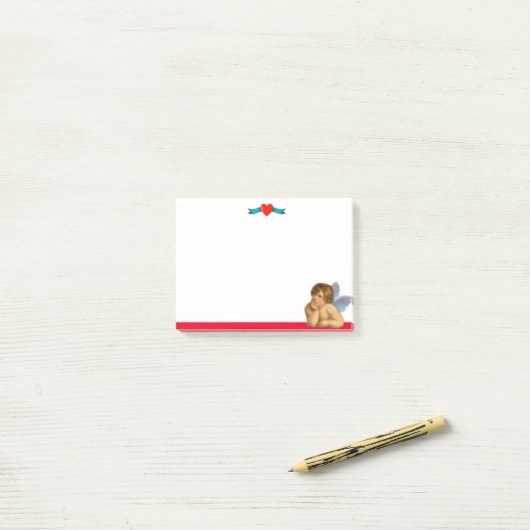 Stijlvolle Raphael Cherub & Heart op wit Post-it® Notes (Op bureau)