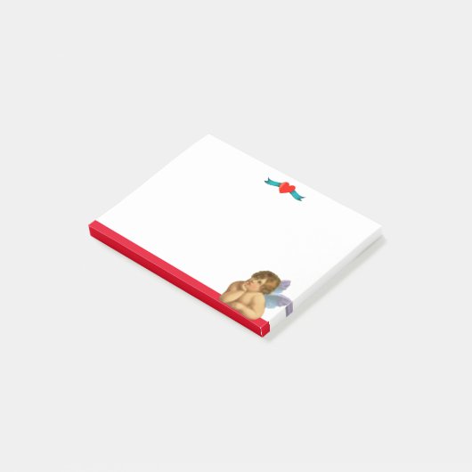 Stijlvolle Raphael Cherub & Heart op wit Post-it® Notes (Schuin)