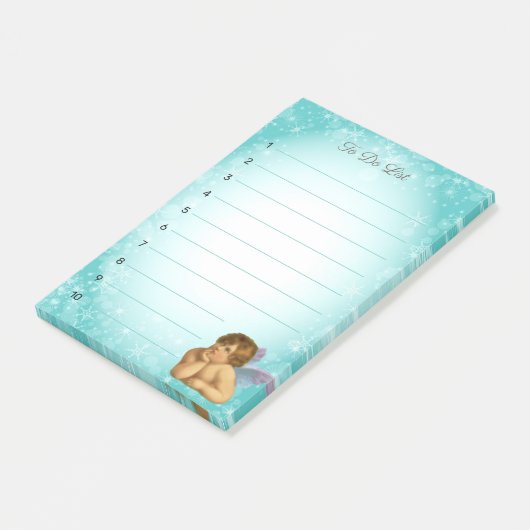 Stijlvolle Raphael Cherub op lichtblauwe gradiënt Post-it® Notes (Schuin)