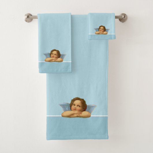 Stijlvolle Raphael Cherub op Light Blue Bad Handdoek (Insitu)