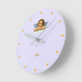 Stijlvolle Raphael Cherub op Light Periwinkle Ronde Klok (Hoek)