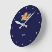 Stijlvolle Raphael Cherub op Navy Blue Ronde Klok (Hoek)