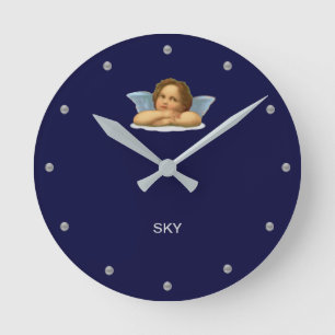 Stijlvolle Raphael Cherub op Navy Blue Ronde Klok