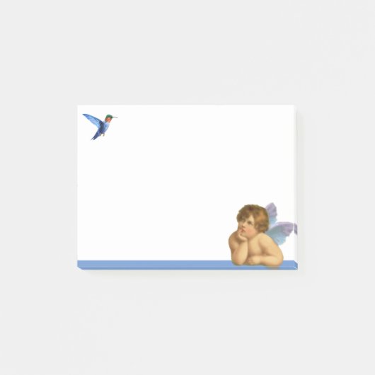 Stijlvolle Raphael Cherubijn & Blauwe Kolibrie Post-it® Notes (Voorkant)
