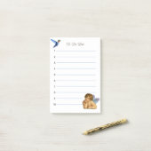 Stijlvolle Raphael Cherubijn & Blauwe Kolibrie Post-it® Notes (Op bureau)