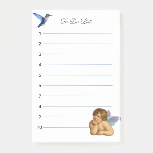 Stijlvolle Raphael Cherubijn & Blauwe Kolibrie Post-it® Notes (Voorkant)