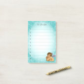 Stijlvolle Raphael cherubijn op lichtblauwe verloo Post-it® Notes (Op bureau)