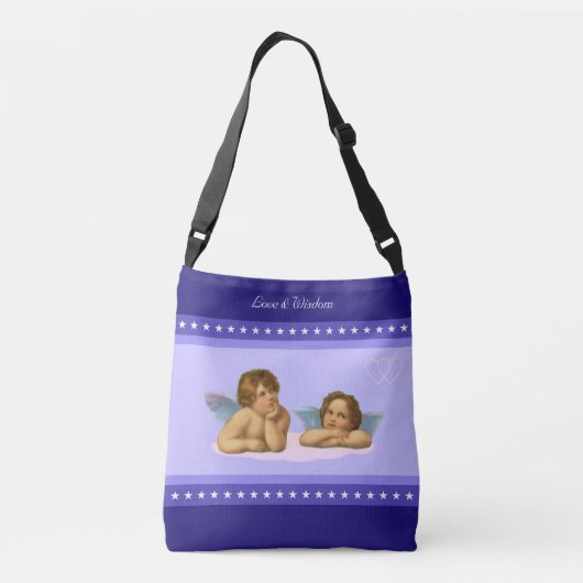 Stijlvolle Raphael Cherubs en sterren op blauwe sc Crossbody Tas (Achterkant)