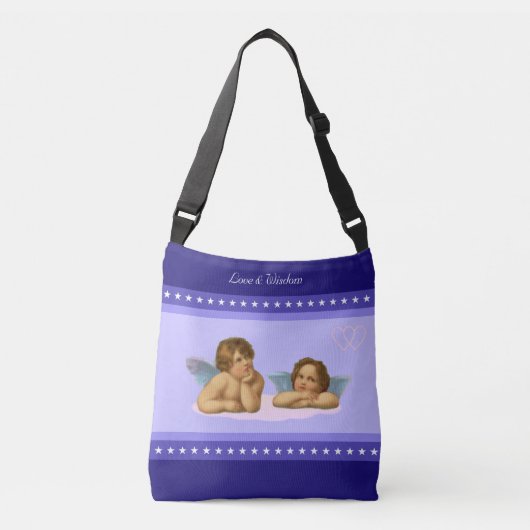 Stijlvolle Raphael Cherubs en sterren op blauwe sc Crossbody Tas (Voorkant)