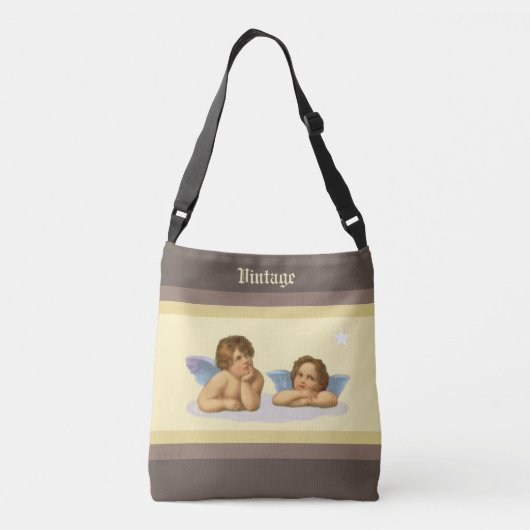 Stijlvolle Raphael Cherubs op Ivory & Brown Shades Crossbody Tas (Achterkant)