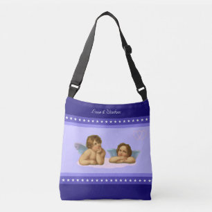 Stijlvolle Raphael Cherubs & sterren op blauwe tin Crossbody Tas