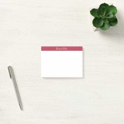 Stijlvolle Raspberry Rood & Wit Script Monogram Post-it® Notes (Kantoor)