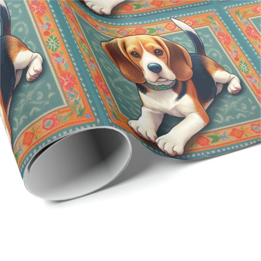 Stijlvolle realistische 3D Beagle-hond Kleurrijke  Cadeaupapier (Rol Hoek)