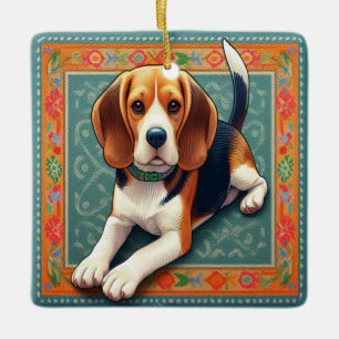 Stijlvolle realistische 3D Beagle hond kleurrijke  Keramisch Ornament