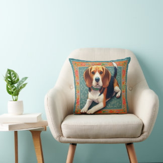 Stijlvolle realistische 3D Beagle hond kleurrijke  Kussen