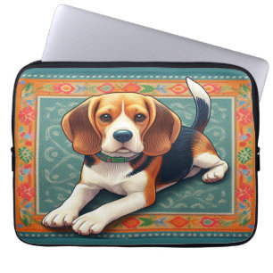 Stijlvolle realistische 3D Beagle hond kleurrijke Laptop Sleeve