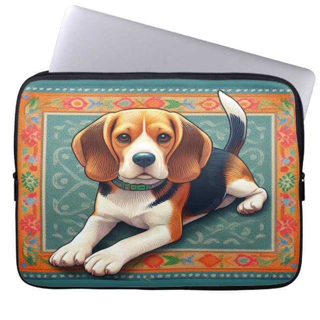 Stijlvolle realistische 3D Beagle hond kleurrijke  Laptop Sleeve (Voorkant)