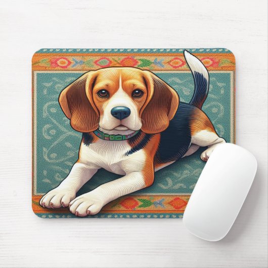 Stijlvolle realistische 3D Beagle hond kleurrijke Muismat (Met muis)