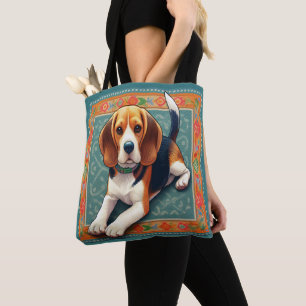 Stijlvolle realistische 3D Beagle hond kleurrijke Tote Bag