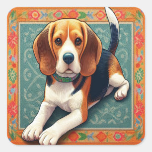 Stijlvolle realistische 3D Beagle hond kleurrijke Vierkante Sticker