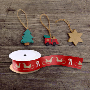 Stijlvolle  Red Gold Sleigh Glitter Monogram Satijnen Lint