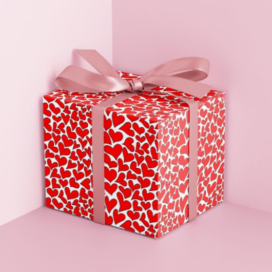 Stijlvolle Red Hearts Pattern Valentijnsdag Cadeaupapier