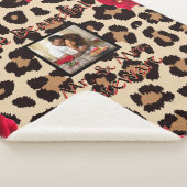 Stijlvolle Red Rose Leopard print met kleine foto Sherpa Deken (3/4)