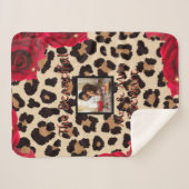 Stijlvolle Red Rose Leopard print met kleine foto Sherpa Deken (Voorkant (horizontaal))