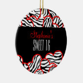 Stijlvolle Red Sweet 16 Zebra Heart Design Naam Keramisch Ornament (Rechts)