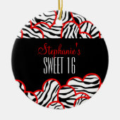Stijlvolle Red Sweet 16 Zebra Heart Design Naam Keramisch Ornament (Voorkant)
