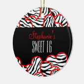 Stijlvolle Red Sweet 16 Zebra Heart Design Naam Keramisch Ornament (Links)