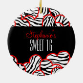 Stijlvolle Red Sweet 16 Zebra Heart Design Naam Keramisch Ornament (Achterkant)