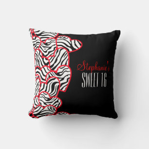 Stijlvolle Red Sweet 16 Zebra Heart Design Naam Kussen