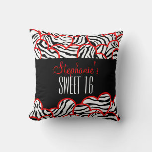 Stijlvolle Red Sweet 16 Zebra Heart Design Naam Kussen
