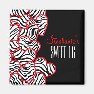 Stijlvolle Red Sweet 16 Zebra Heart Design Naam Magneet